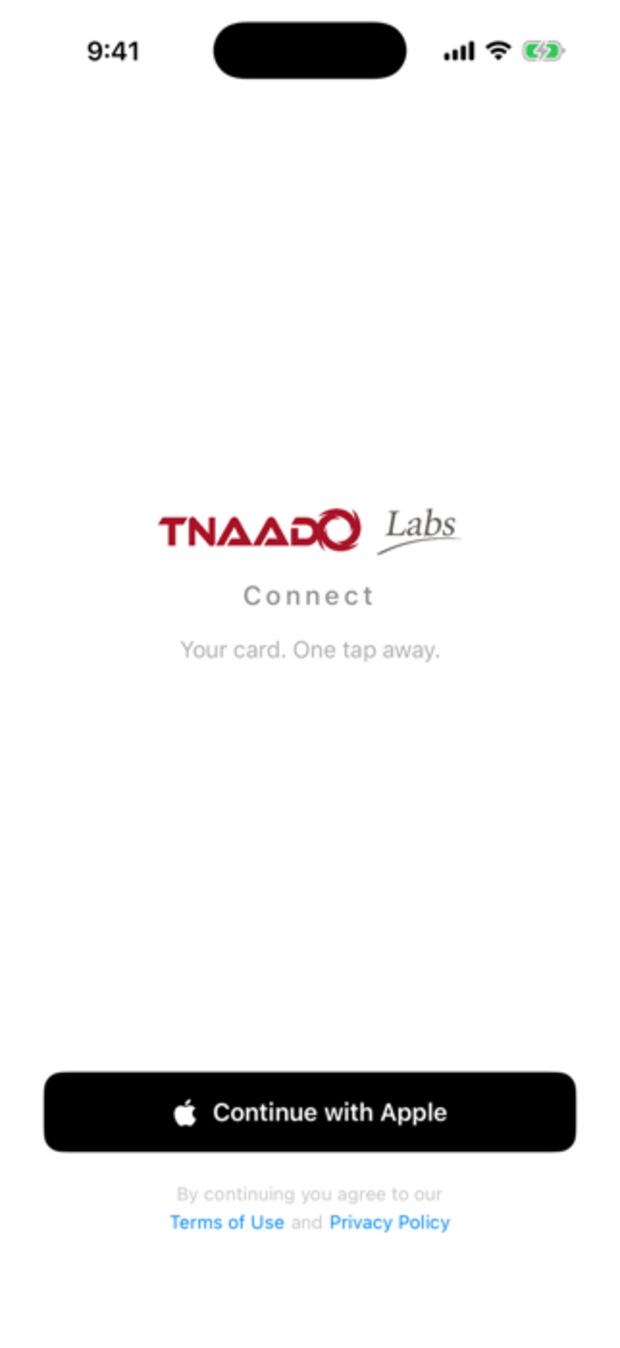 The TNAADO Connect iOS app sign in screen