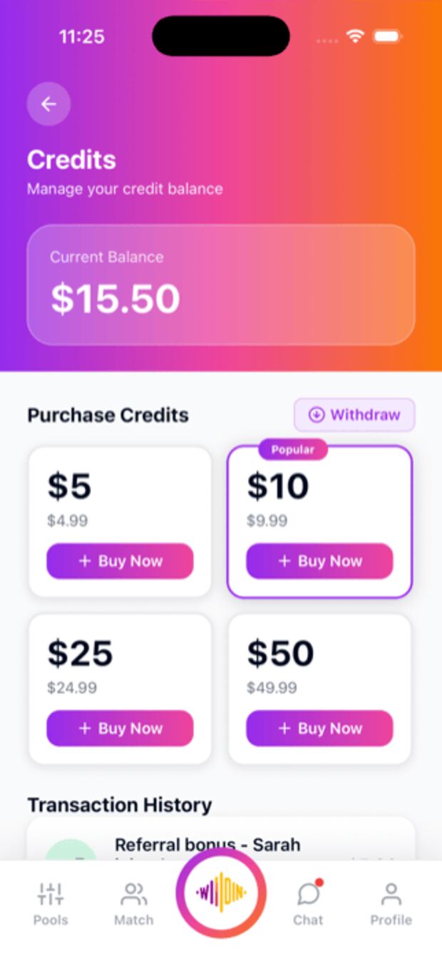 WILDIN showing a credit balance and purchase history